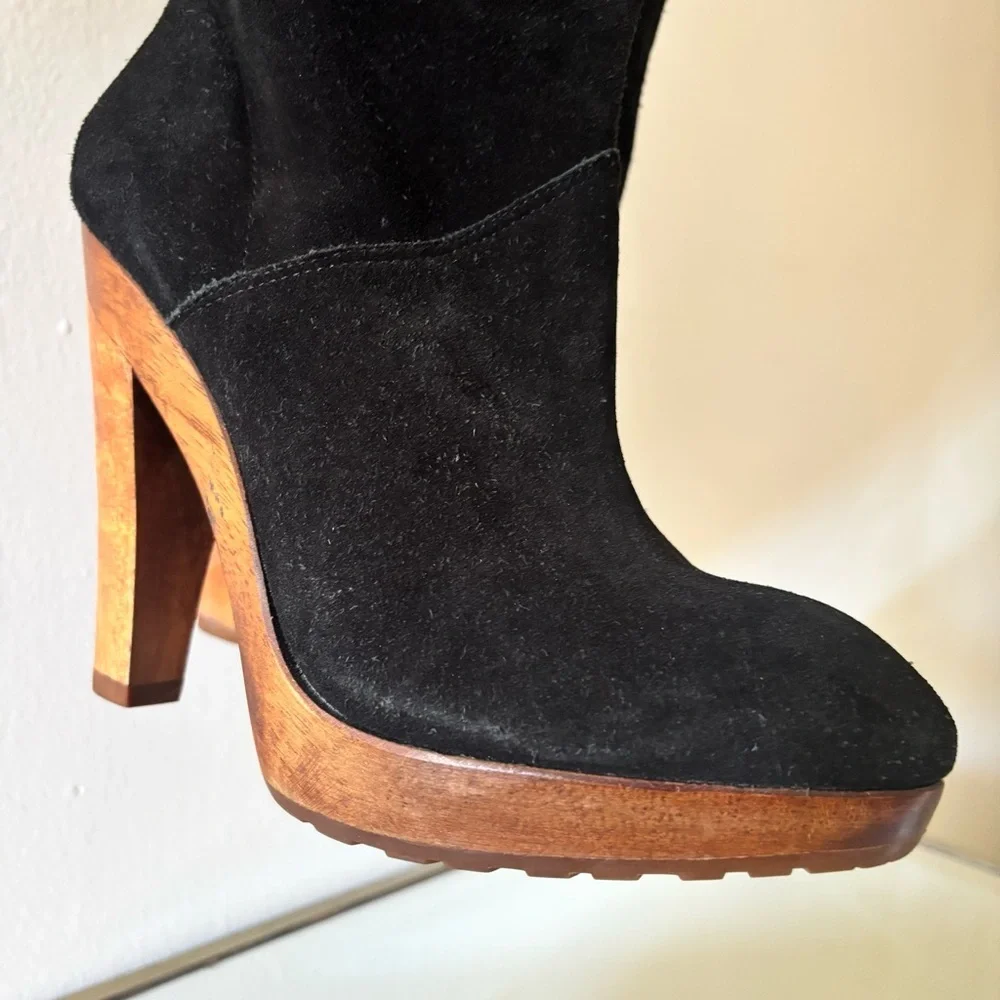 Michael Kors Tall Suede Sz 8.5 Platform Wooden Heel Women's Boots